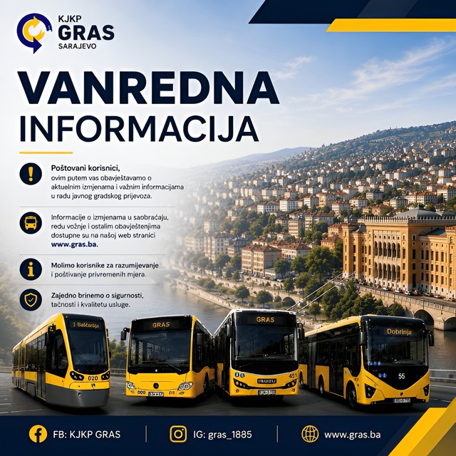 Izmjene u odvijanju trolejbuskog saobraćaja od 22.07.2026. do okončanja radova – Izvođenje radova na saobraćajnici – Kružni tok Grbavica