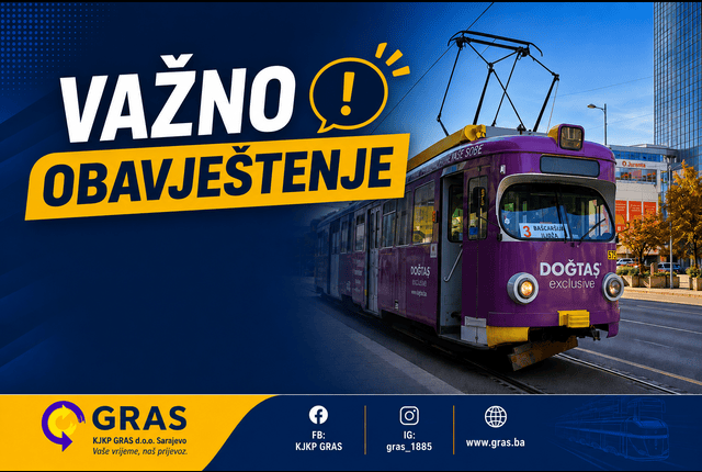 Obavještenje o noćnom terminu odvijanja tramvajskog saobraćaja