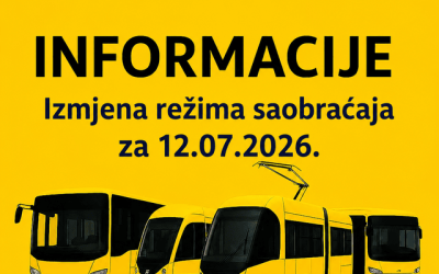 Izmjena režima saobraćaja JGP-a za nedjelju 12.07.2026. – Održavanje sportskog događaja “Sarajevski cener”