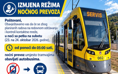 Izmjena režima saobraćaja JGP-a u noći sa petka na subotu 23.10. na 24.10.2026. – Noćni prevoz